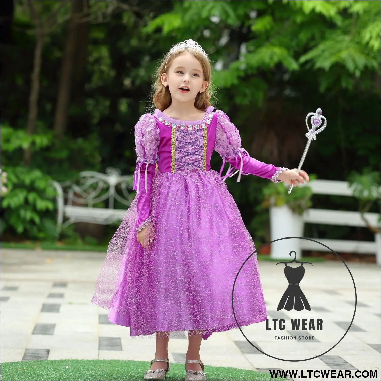 Western style dress long hair princess dress short sleeved girl performance dress holiday dress