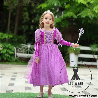 Western style dress long hair princess dress short sleeved girl performance dress holiday dress