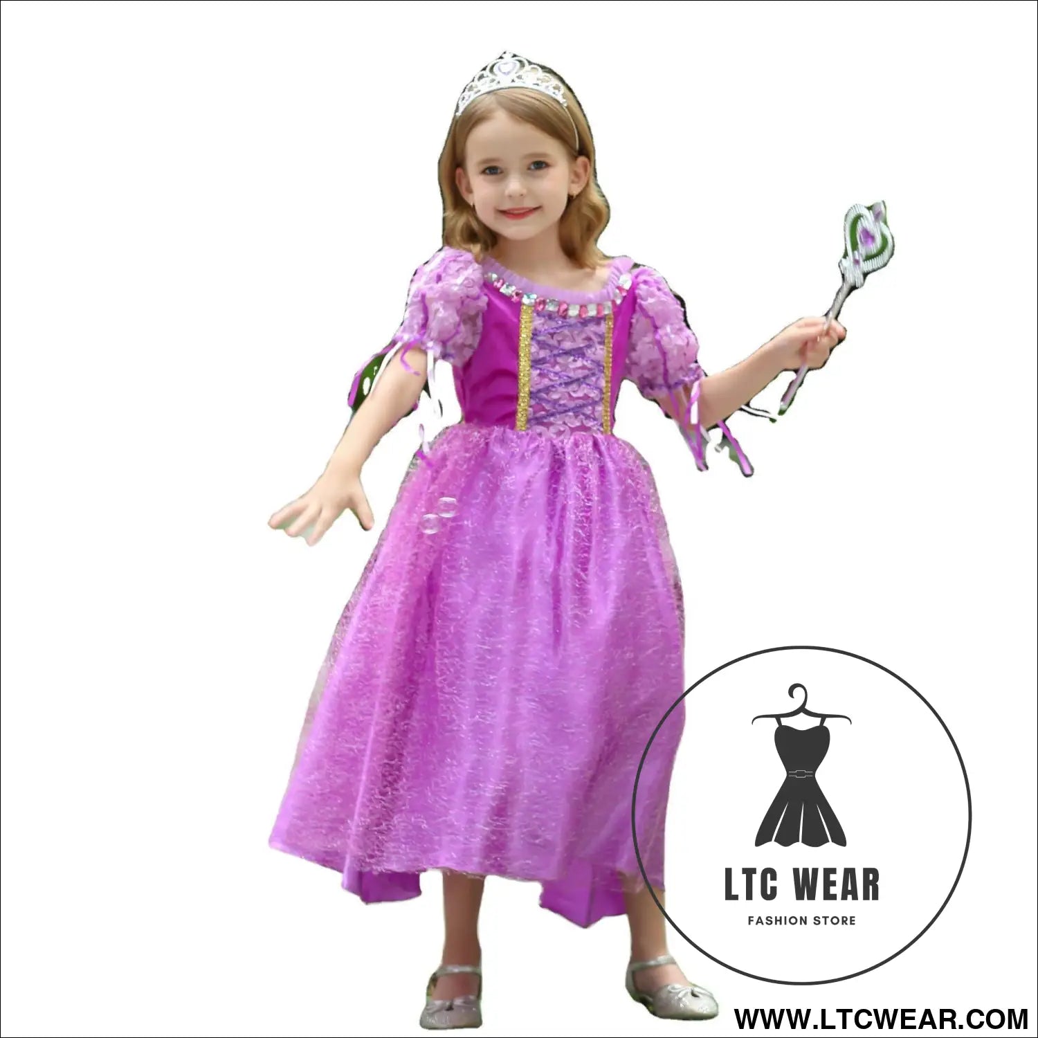 Western style dress long hair princess dress short sleeved girl performance dress holiday dress