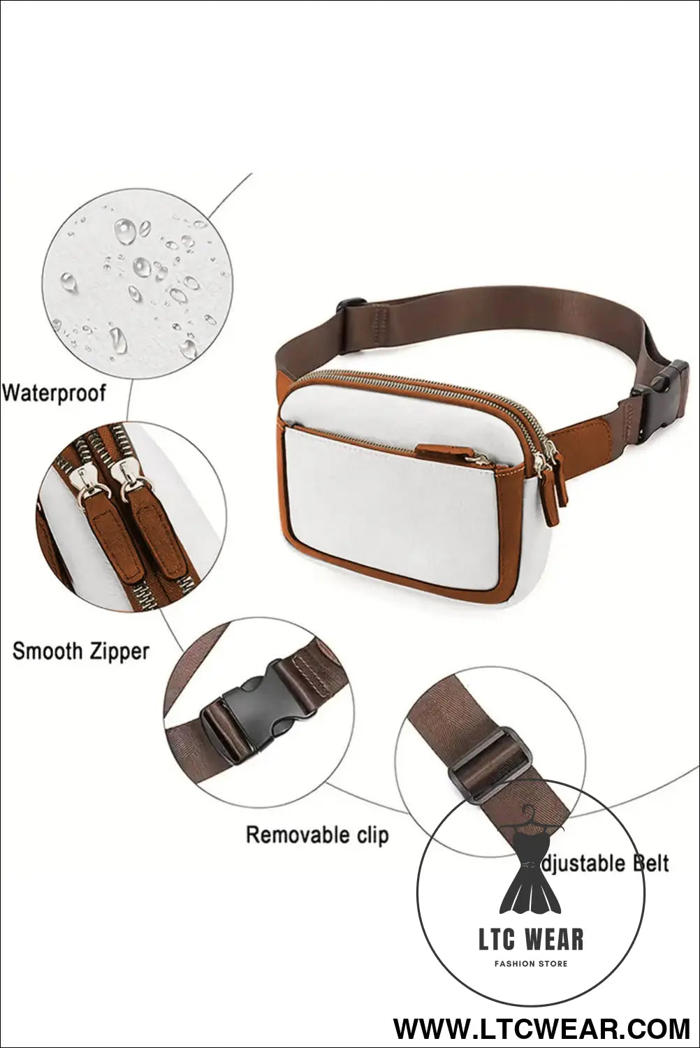 White Adjustable Strap Mini PU Leather Crossbody Bag - L.T.C Wear Online Fashion Store