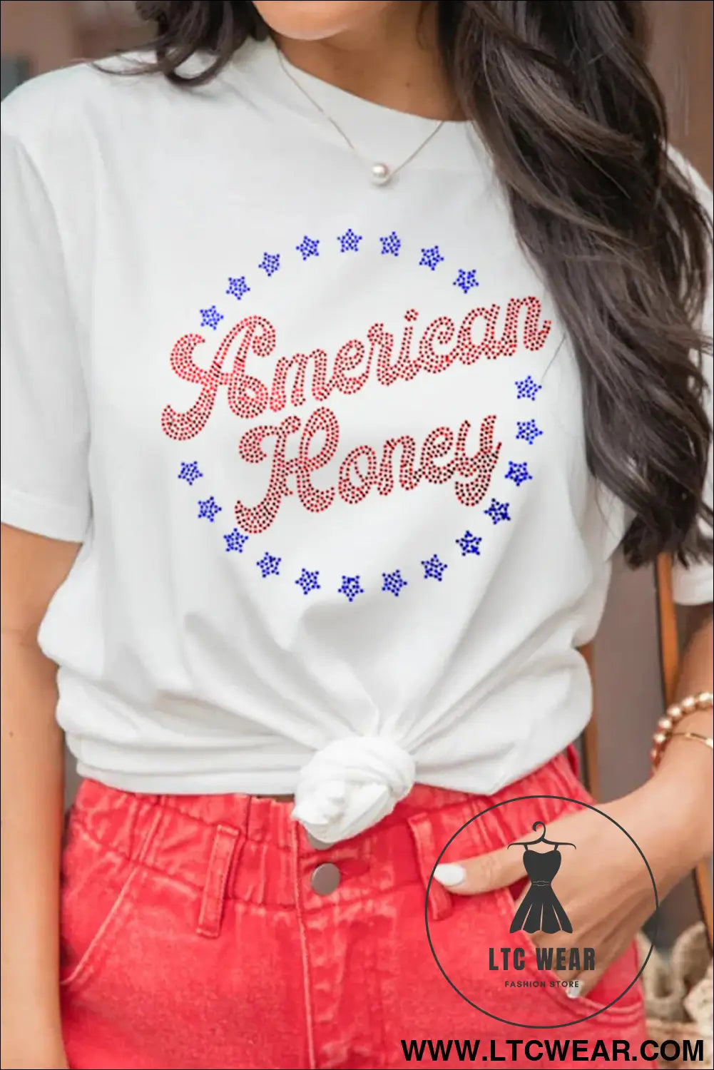 White american honey rhinestone graphic tee - graphic tees