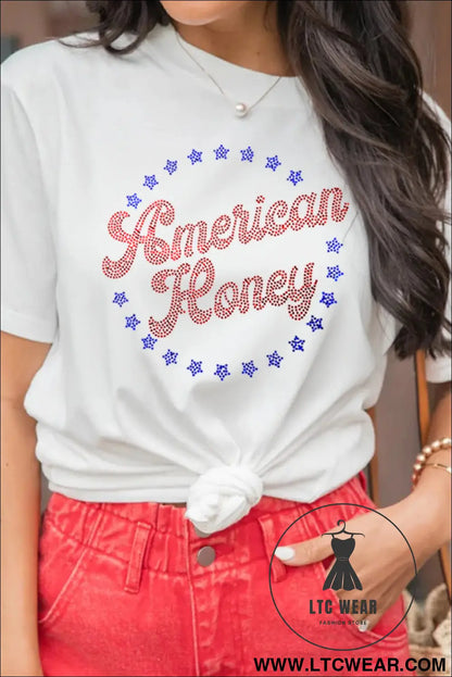 White american honey rhinestone graphic tee - graphic tees