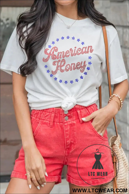 White american honey rhinestone graphic tee - graphic tees