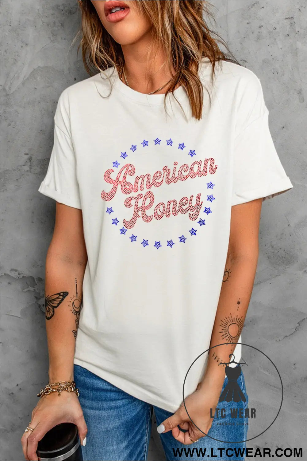 White american honey rhinestone graphic tee - graphic tees