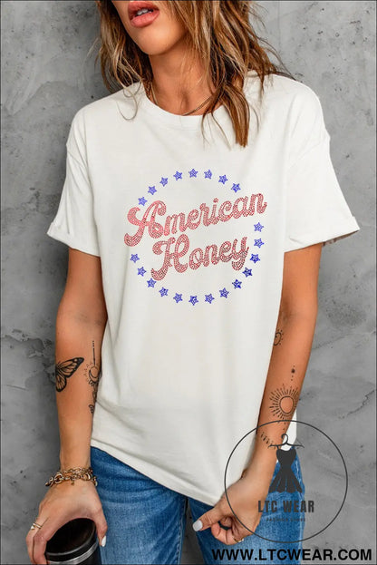 White american honey rhinestone graphic tee - graphic tees