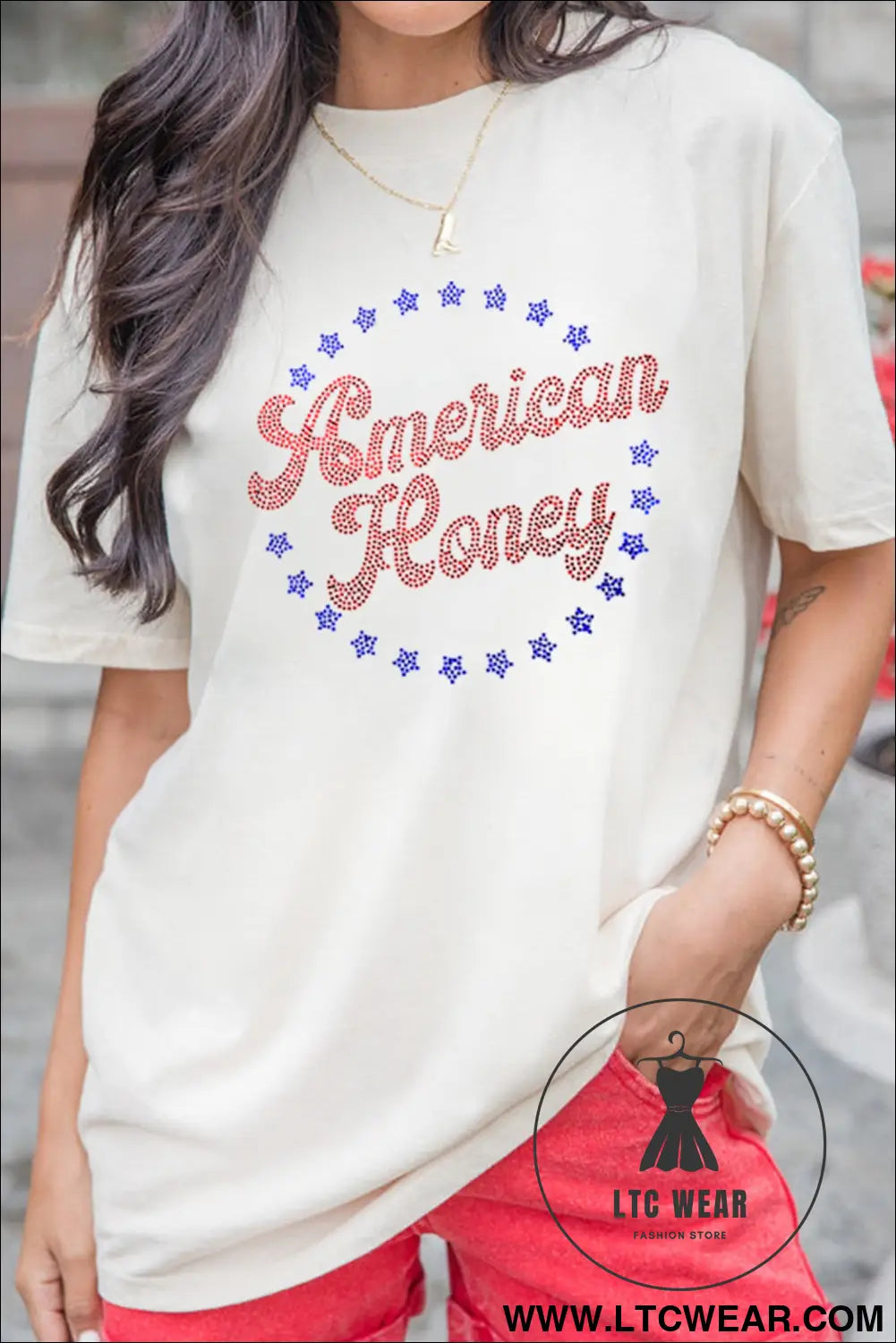 White american honey rhinestone graphic tee - graphic tees