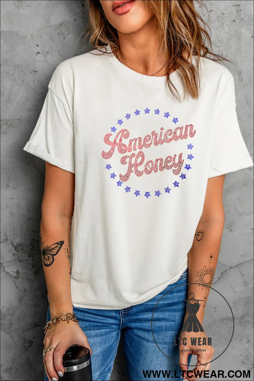 White american honey rhinestone graphic tee - graphic tees