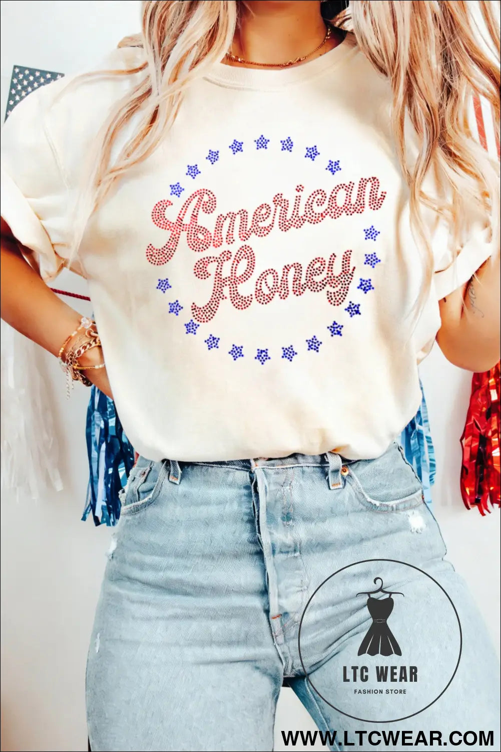 White american honey rhinestone graphic tee - graphic tees