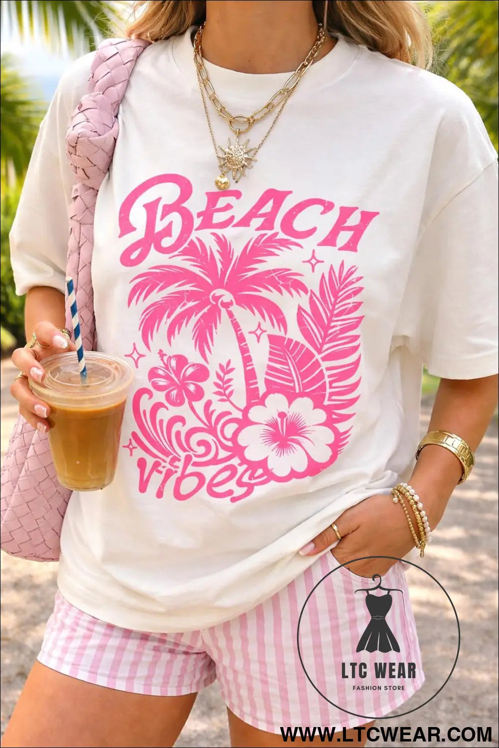 White beach vibes vacation graphic t-shirt s-3xl soft cotton - white / s / 62% polyester + 32% cotton + 6% elastane