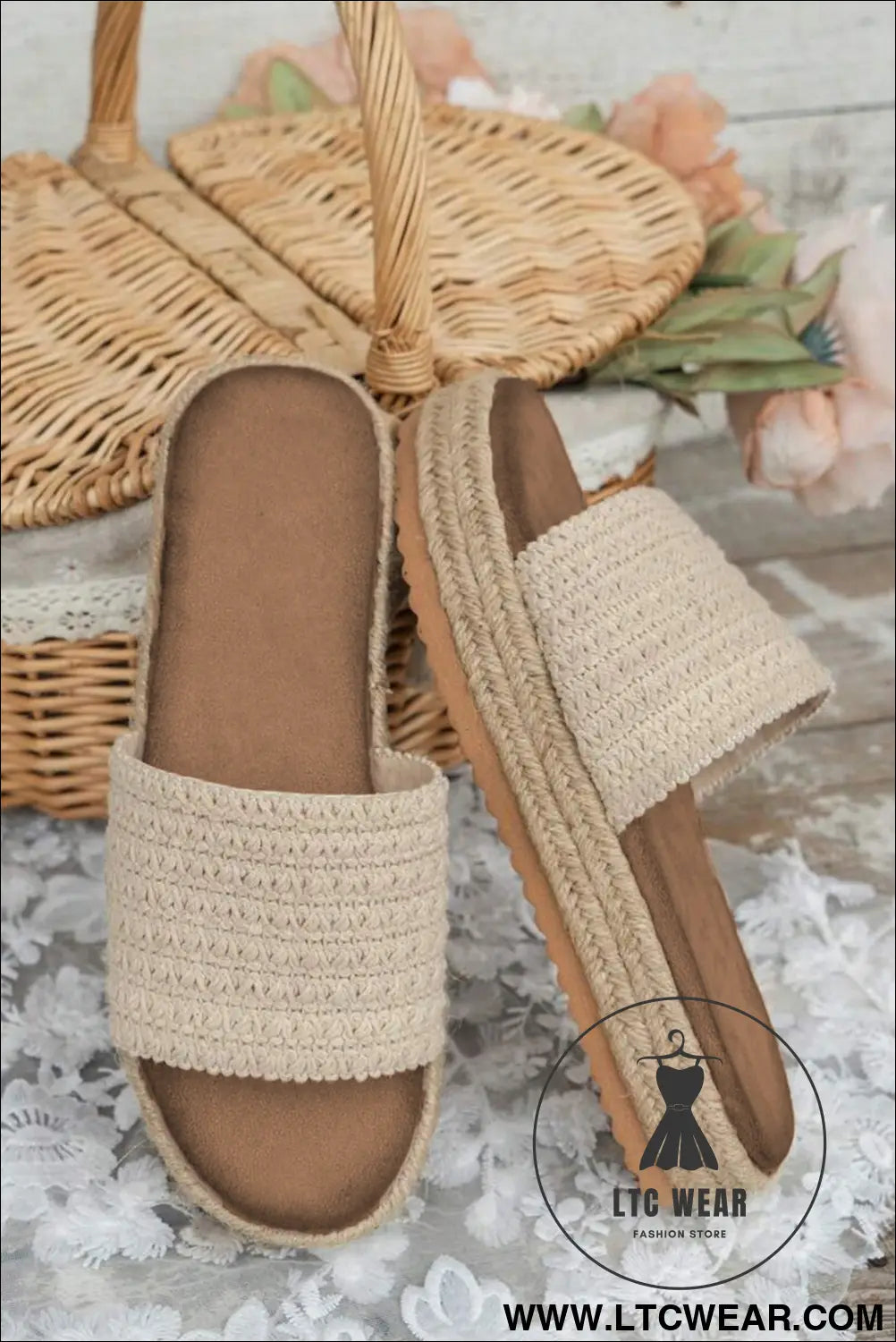 White boho single band slippers - slippers