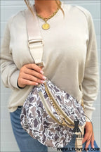 White camouflage print double zipper crossbody bag - white / one size / 95% pu + 5% alloy - crossbody bags