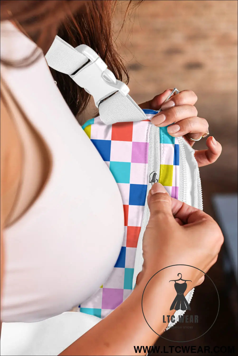 White colorful checkered print crossbody bag - white / one size / shell:100% polyester + lining:100% polyester