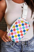 White colorful checkered print crossbody bag - white / one size / shell:100% polyester + lining:100% polyester