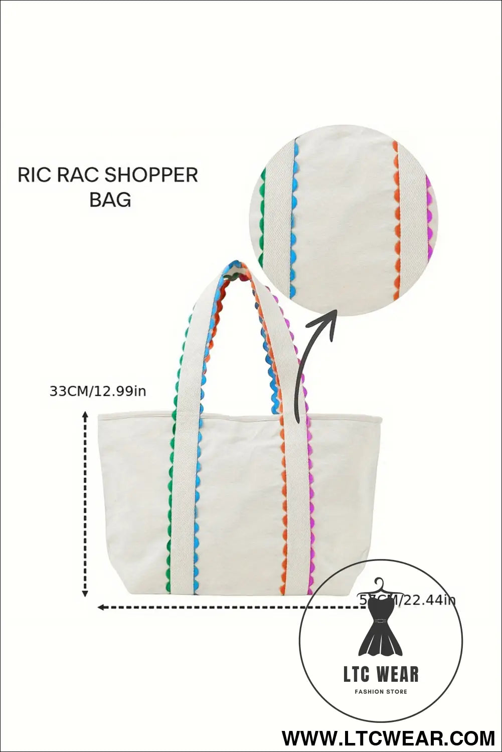 White colorful ricrac detail canvas tote bag - white / one size / 100% polyester - shoulder bags