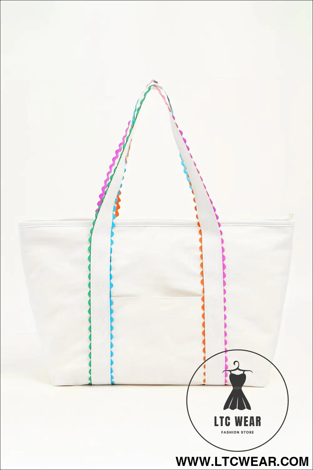 White colorful ricrac detail canvas tote bag - white / one size / 100% polyester - shoulder bags