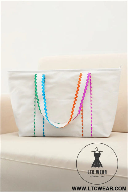 White colorful ricrac detail canvas tote bag - white / one size / 100% polyester - shoulder bags