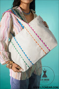 White colorful ricrac detail canvas tote bag - white / one size / 100% polyester - shoulder bags