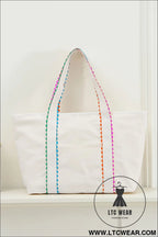 White colorful ricrac detail canvas tote bag - white / one size / 100% polyester - shoulder bags