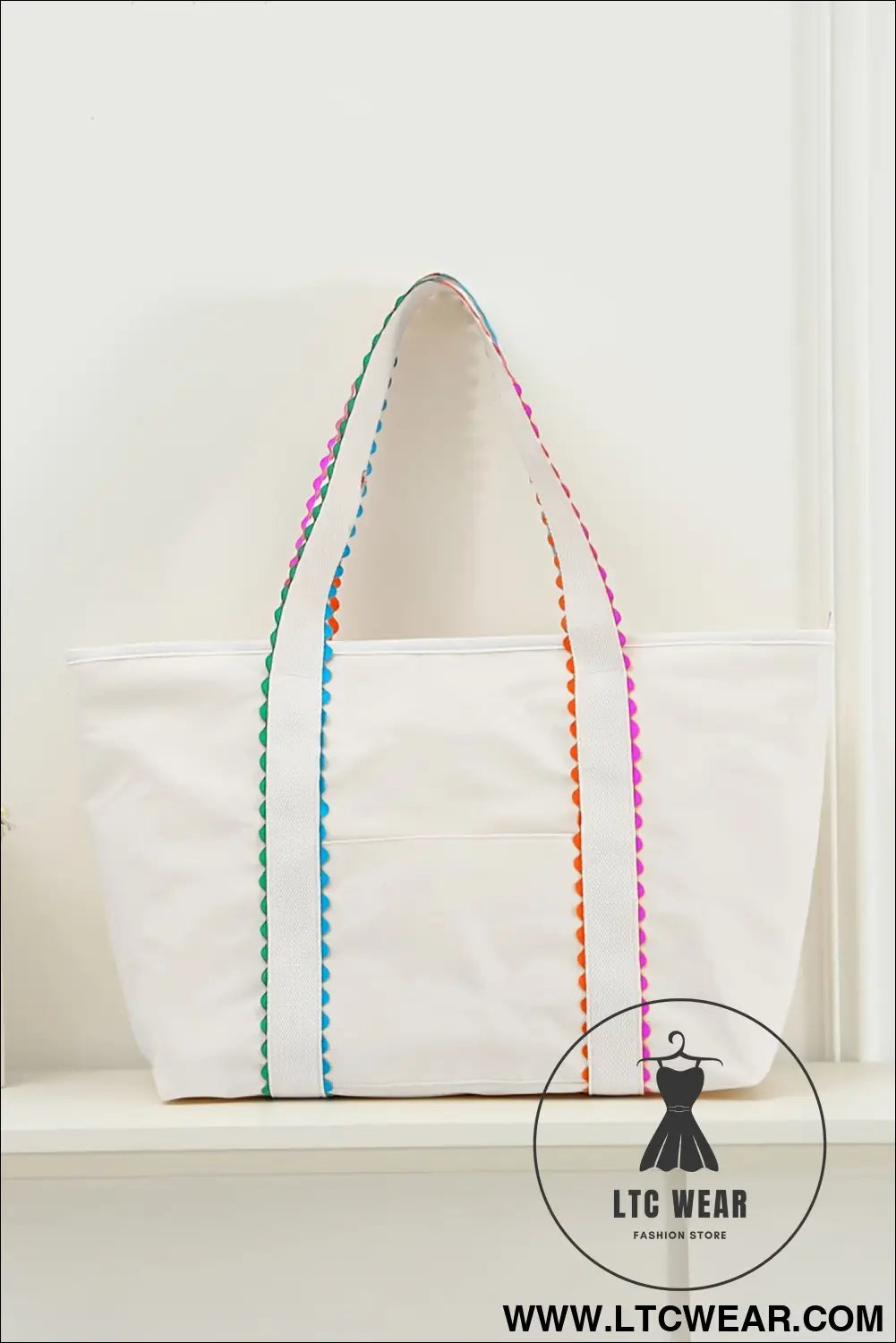 White colorful ricrac detail canvas tote bag - white / one size / 100% polyester - shoulder bags