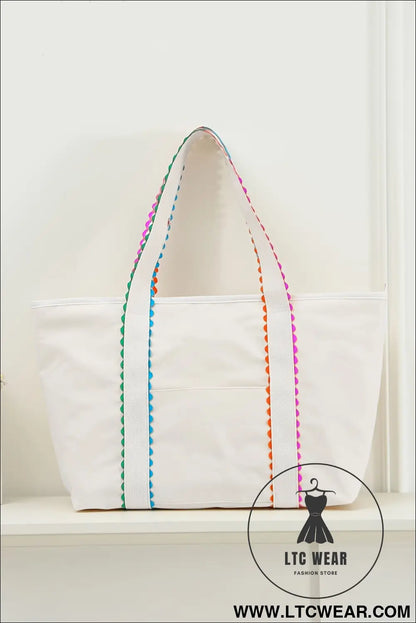 White colorful ricrac detail canvas tote bag - white / one size / 100% polyester - shoulder bags
