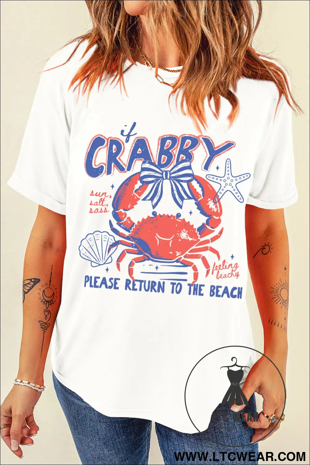 White coquette crabby vacation graphic tee - graphic tees