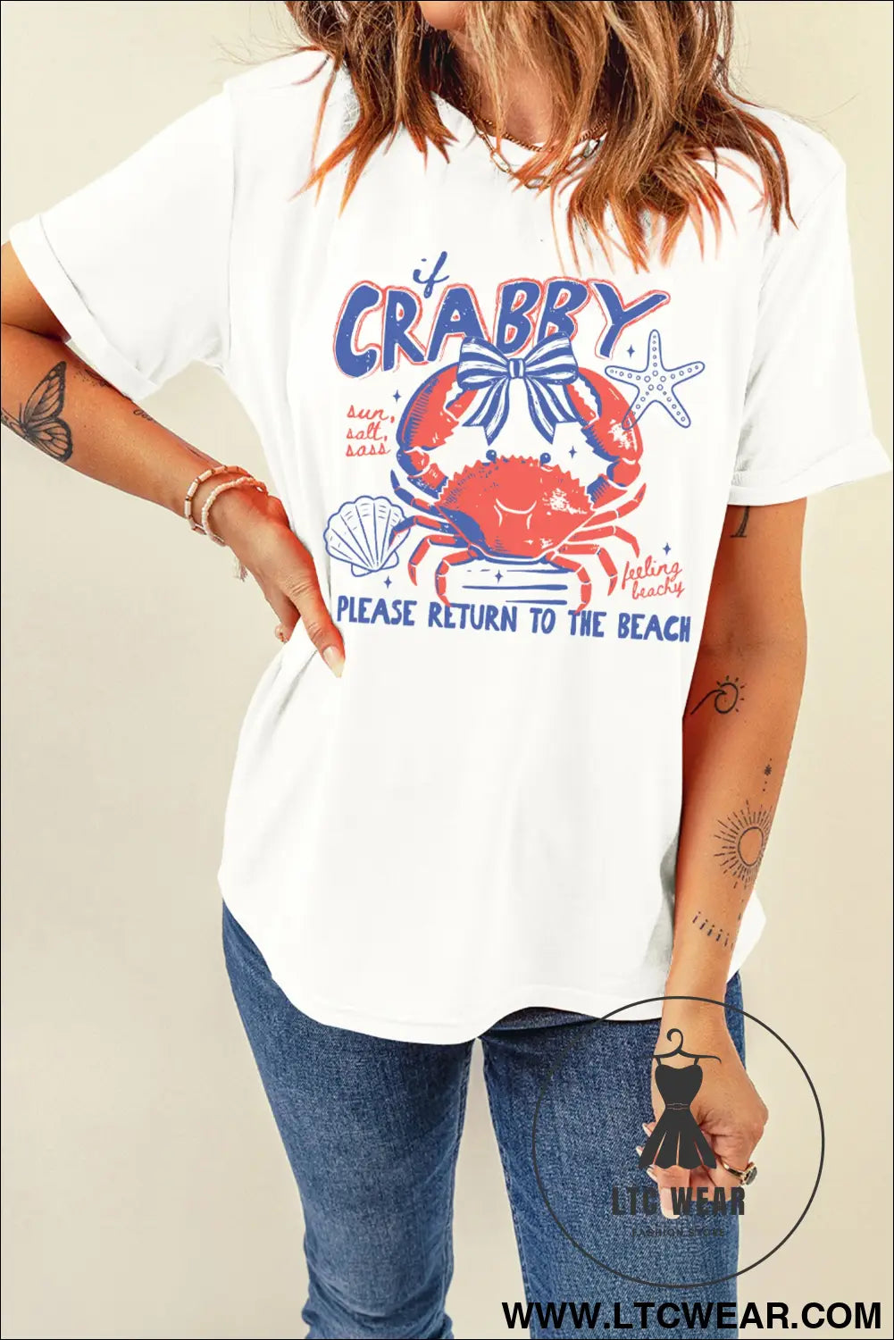 White coquette crabby vacation graphic tee - graphic tees