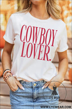 White cowboy lover lettering graphic tee - graphic tees