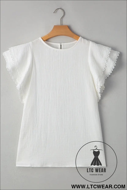 White crinkled layered ruffled flutter sleeve blouse - blouses & shirts
