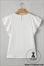 White crinkled layered ruffled flutter sleeve blouse - blouses & shirts