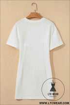 White Drop Shoulder Crew Neck T Shirt Dress
