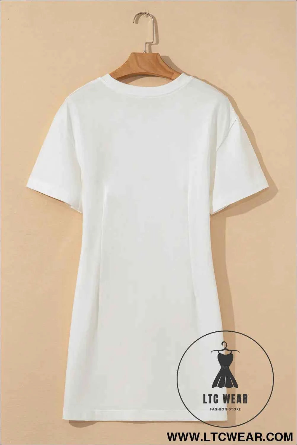 White Drop Shoulder Crew Neck T Shirt Dress
