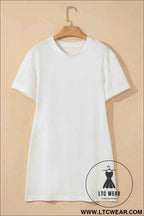 White Drop Shoulder Crew Neck T Shirt Dress