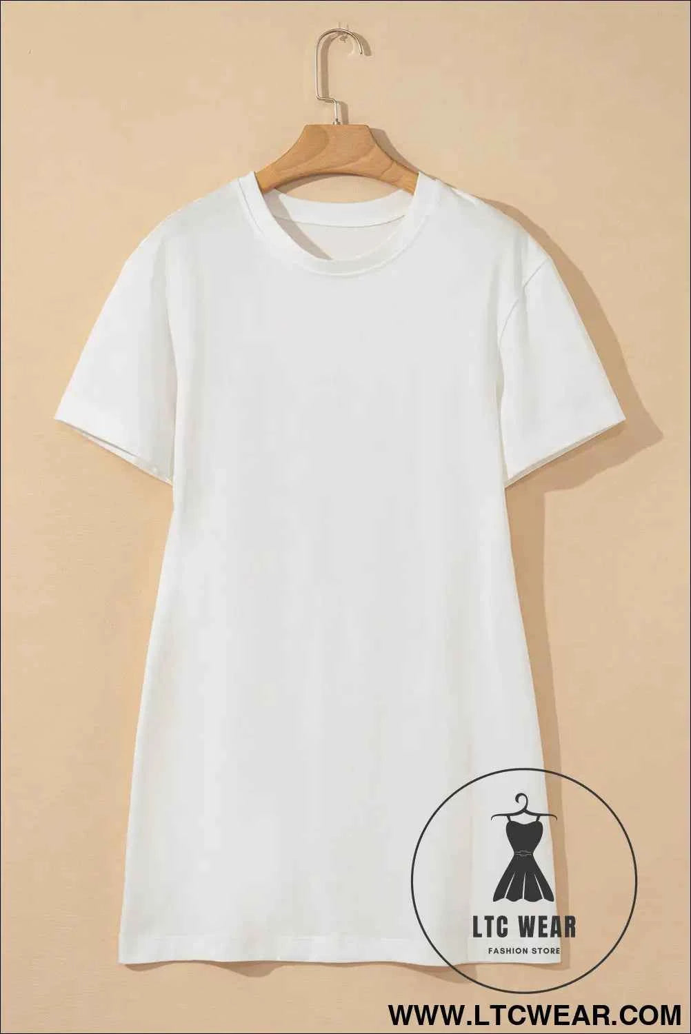 White Drop Shoulder Crew Neck T Shirt Dress