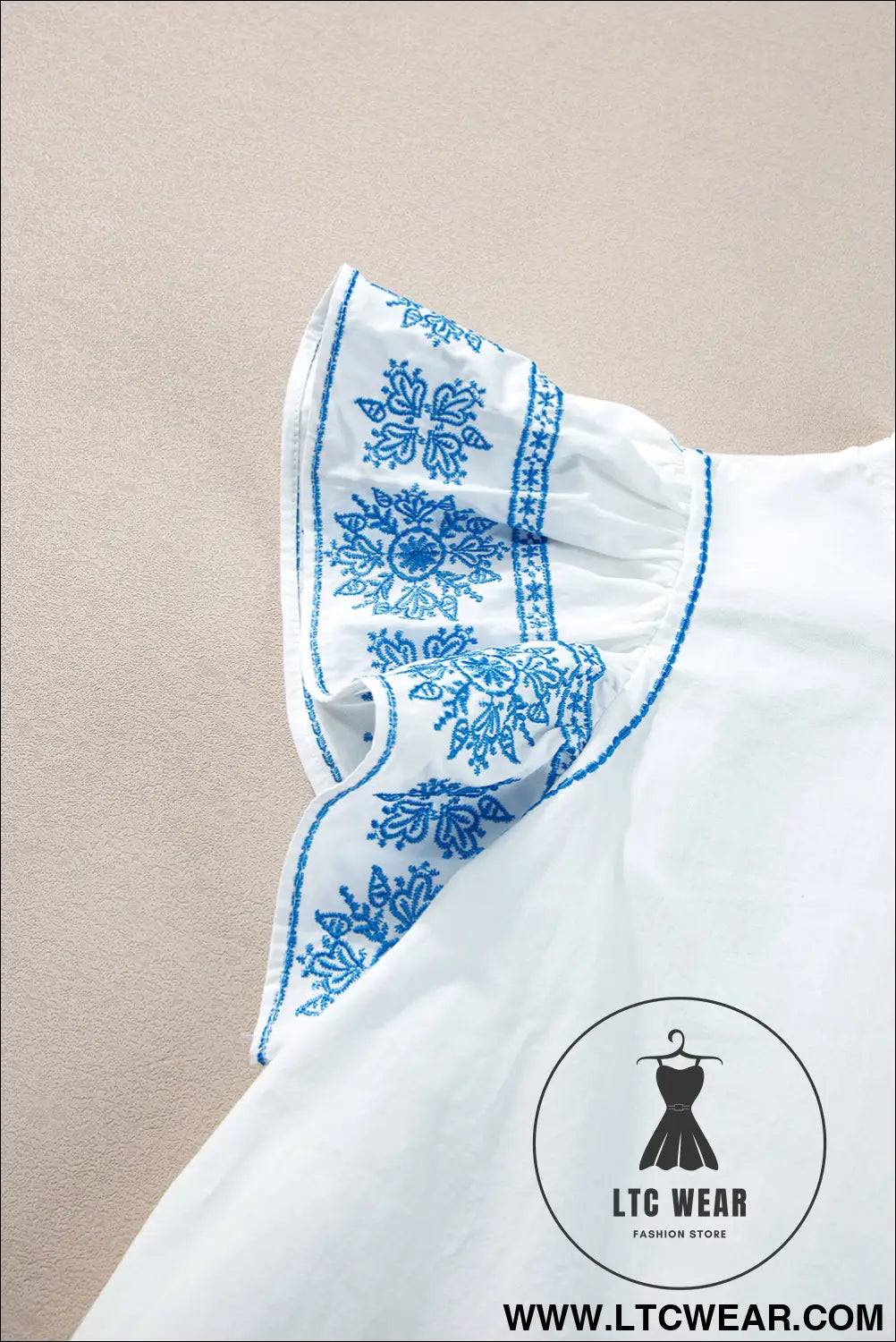 White Embroidered Ruffled Sleeve Frill Blouse - L.T.C Wear Online Fashion Store