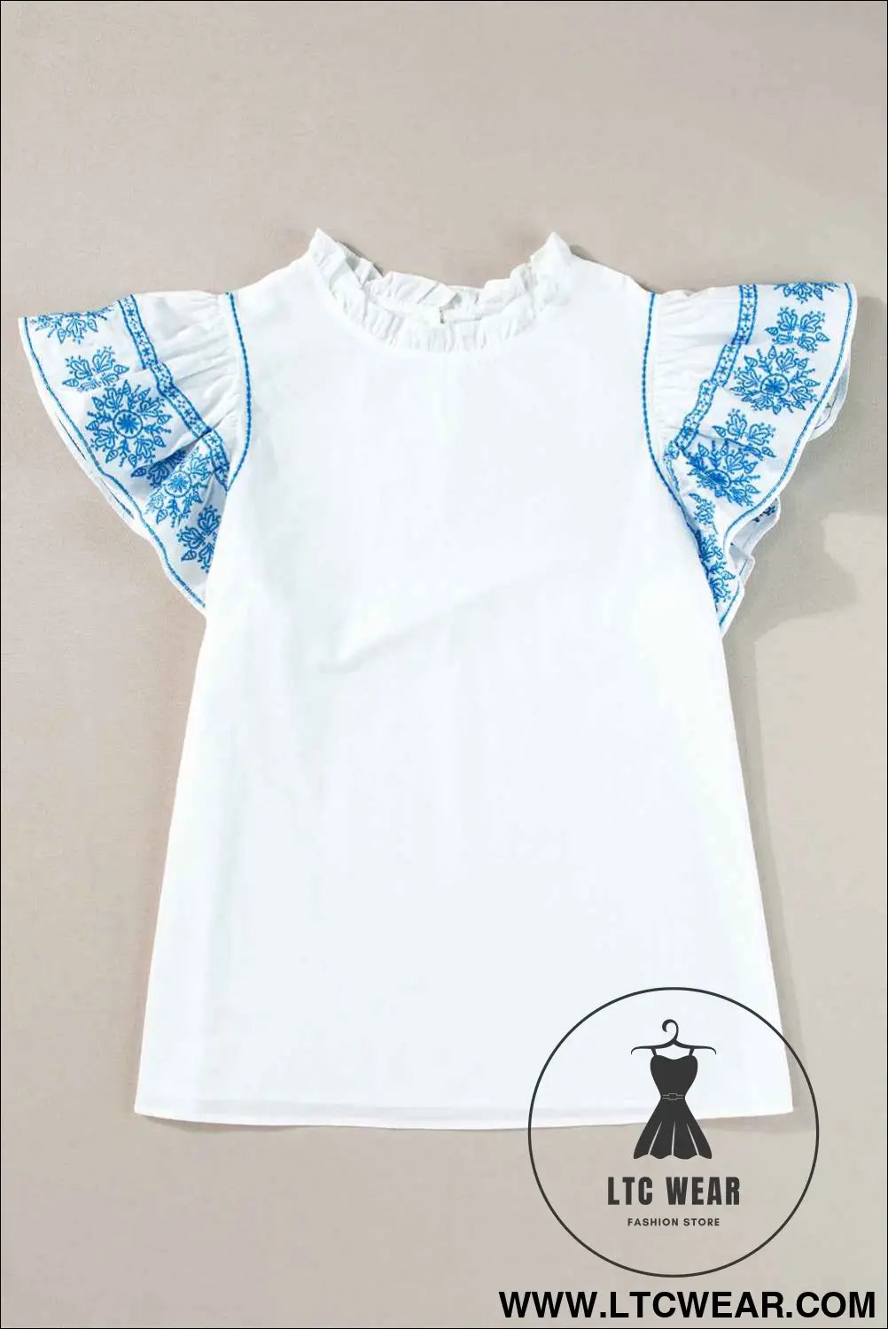 White Embroidered Ruffled Sleeve Frill Blouse