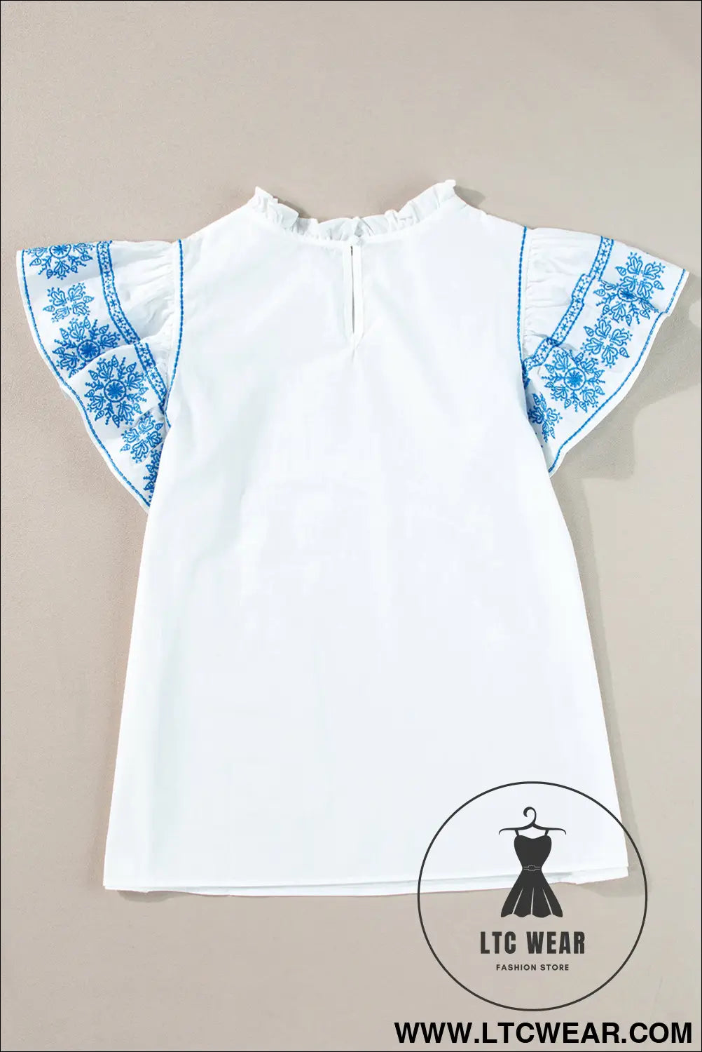 White Embroidered Ruffled Sleeve Frill Blouse - L.T.C Wear Online Fashion Store