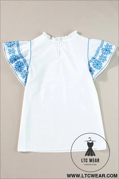 White Embroidered Ruffled Sleeve Frill Blouse - L.T.C Wear Online Fashion Store