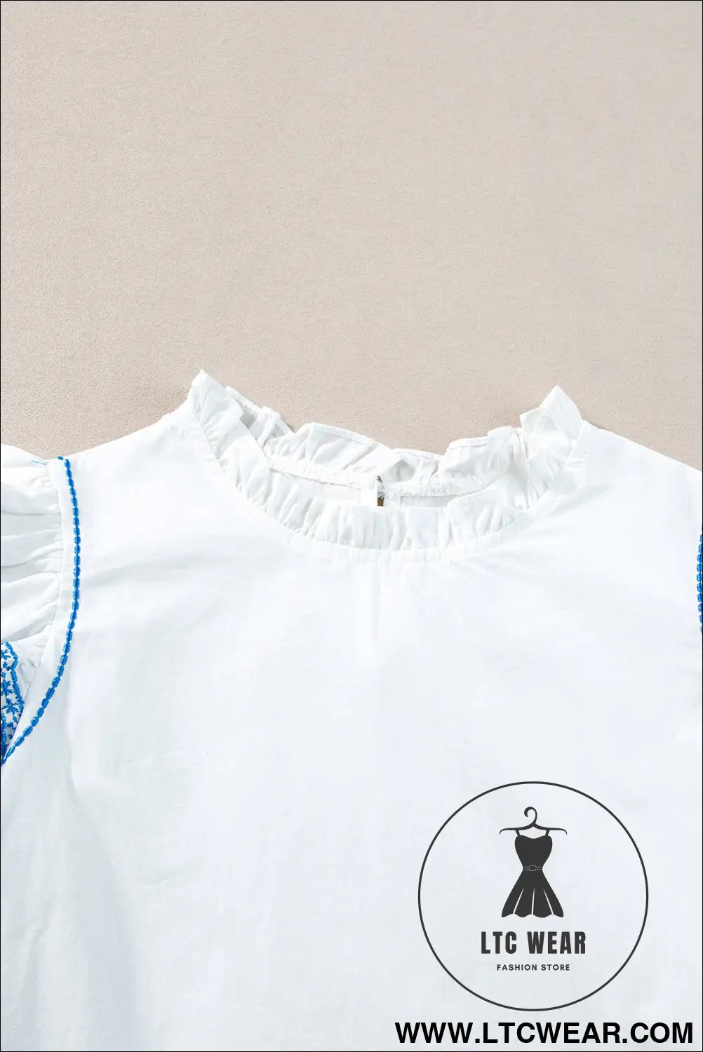 White Embroidered Ruffled Sleeve Frill Blouse - L.T.C Wear Online Fashion Store