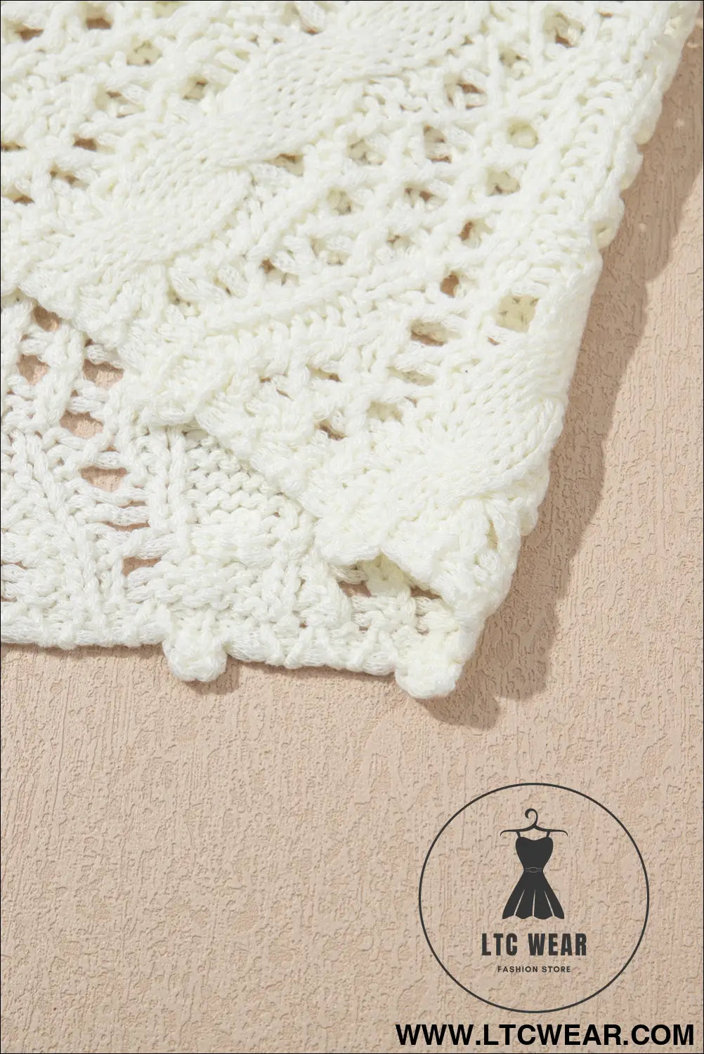 White fashion open knit hooded beach cover up - 15%
