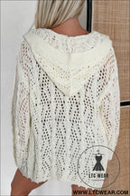 White fashion open knit hooded beach cover up - 15%