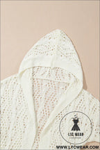 White fashion open knit hooded beach cover up - 15%