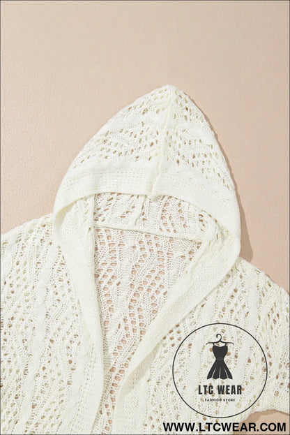 White fashion open knit hooded beach cover up - 15%