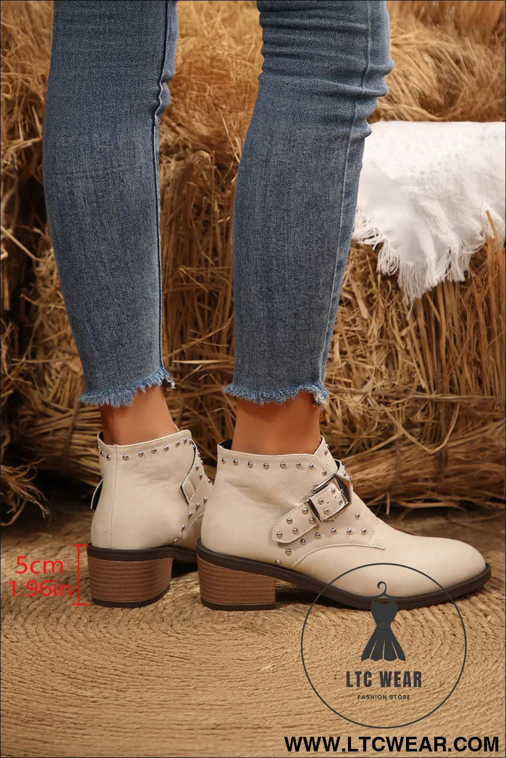 White faux leather studded pointed toe block heel ankle boots - boots