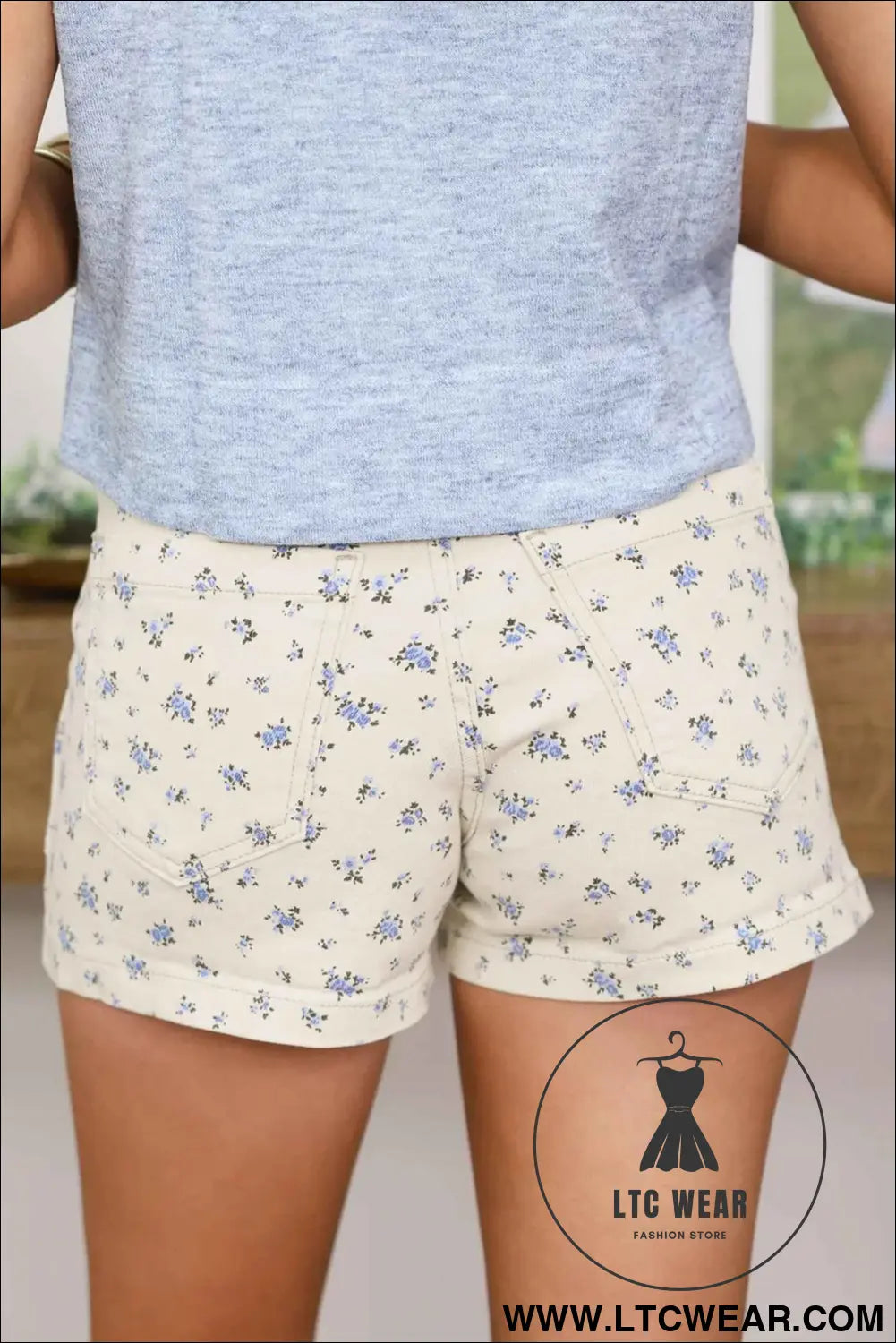 White Floral Casual Cute Denim Shorts