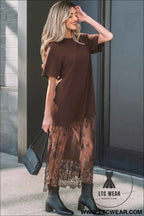 White Floral Patchwork Short Sleeve T Shirt Loose Maxi Dress