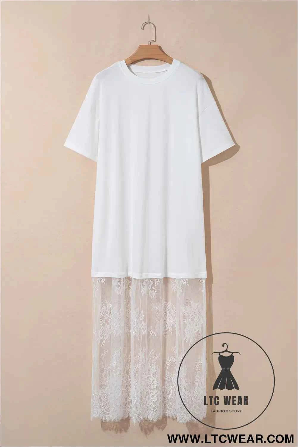 White Floral Patchwork Short Sleeve T Shirt Loose Maxi Dress