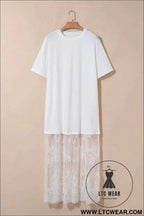 White Floral Patchwork Short Sleeve T Shirt Loose Maxi Dress