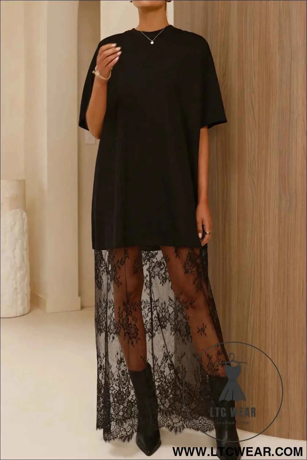 White Floral Patchwork Short Sleeve T Shirt Loose Maxi Dress