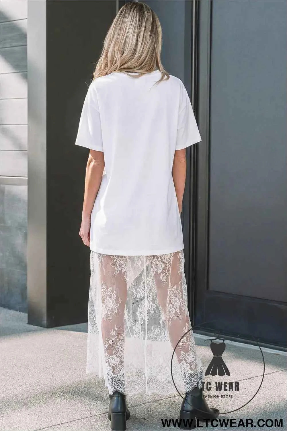White Floral Patchwork Short Sleeve T Shirt Loose Maxi Dress