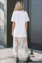 White Floral Patchwork Short Sleeve T Shirt Loose Maxi Dress